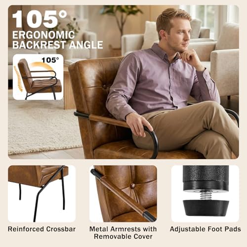 Leather Accent Chairs for Living Room, Mid-Century Modern Reading Chairs for ...