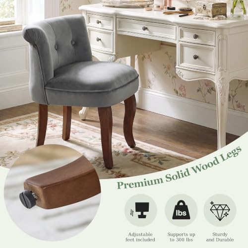 Velvet Vanity Chair with Back, Upholstered Makeup Vanity Stool, Grey