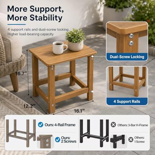 MXIMU Outdoor Side Table Set of 2, Adirondack Table, All Weather, Teak