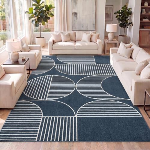 JONATHAN Y Nordby High-Low Arch Striped Navy/Cream Indoor/Outdoor Area Rug, 8...