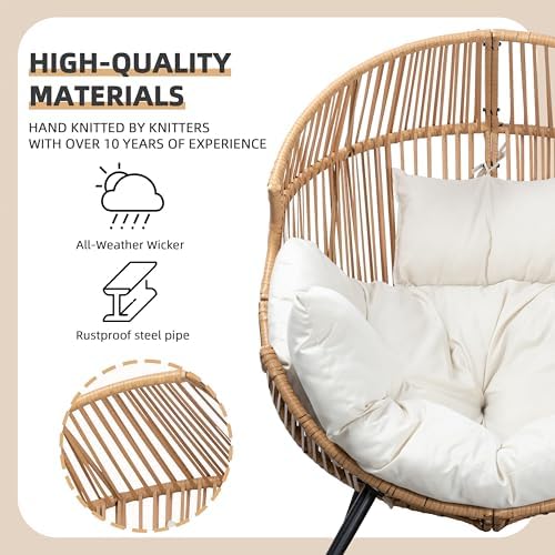 JAMFLY Egg Chair Wicker Outdoor Chairs, Patio Chair Oversized Lounger Chair w...