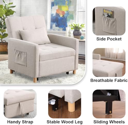 3 in 1 Convertible Sleeper Chair, Pull-Out Sofa Bed with Adjustable Backrest,...