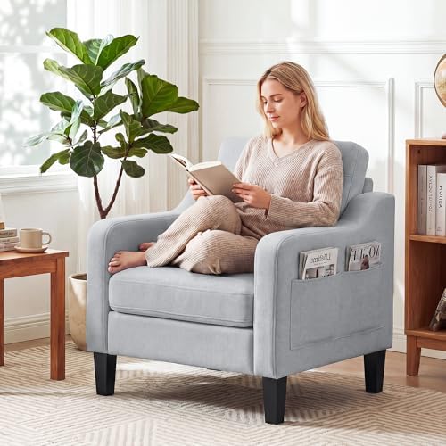 Accent Chair for Living Room, Mid-Century Upholstered Armchair with Foldable ...