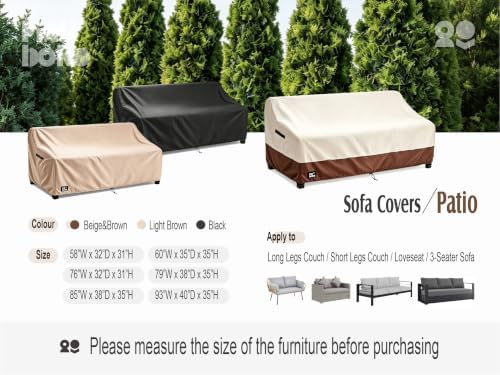 3-Seater Outdoor Sofa Cover, 76Wx32Dx31H inches Outdoor Furniture Covers Wate...