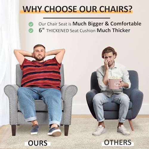 PrimeZone Comfy Accent Chair, Mid-Century Modern Living Room Chair, Grey