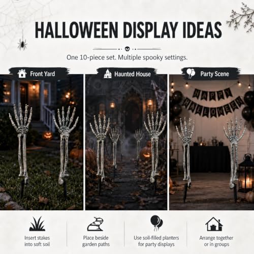 Halloween Skeleton Arms and Hands, 10-Piece Outdoor Yard Decorations Set