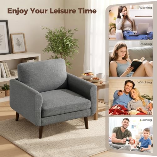 Oversized Accent Chair for Living Room,Grey Linen Armchair
