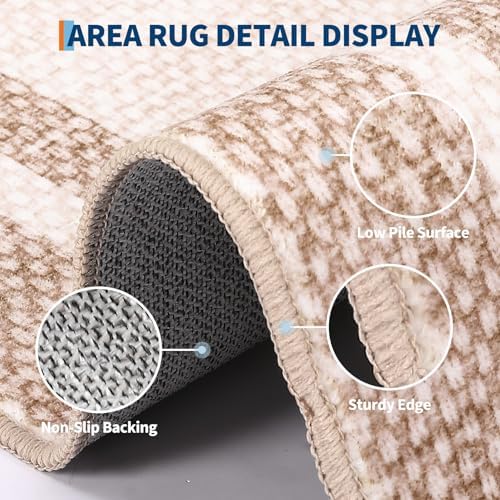 COZYLOOM Area Rugs 10x13 Large Living Room Rug with Rubber Backing, Beige