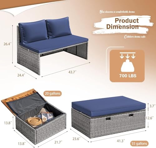 Devoko Patio Day Bed Outdoor Daybed Set,Rattan Lounge Bed