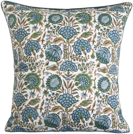 Ridhi Block Print Asparagus Green Pillow Cover 20" x 20" (Pack of 2...