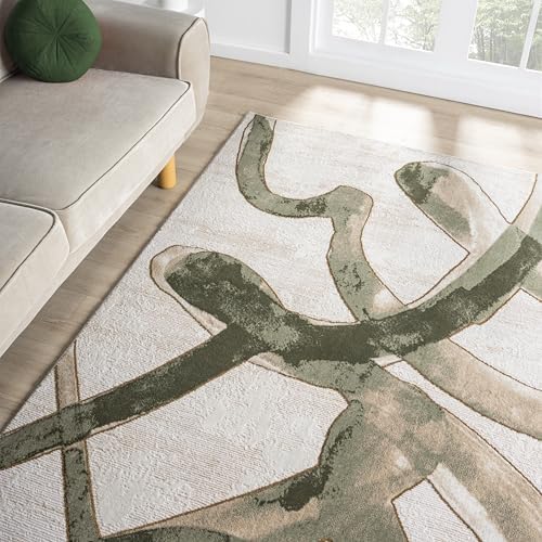 Abani Beige Cream Green Graffiti Washable Area Rug – 6' x 9' – Abstra...