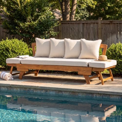 Merax Outdoor Patio Daybed Sofa,3-Seat Sofa with Foldable Arm 4 Back Pillows,...