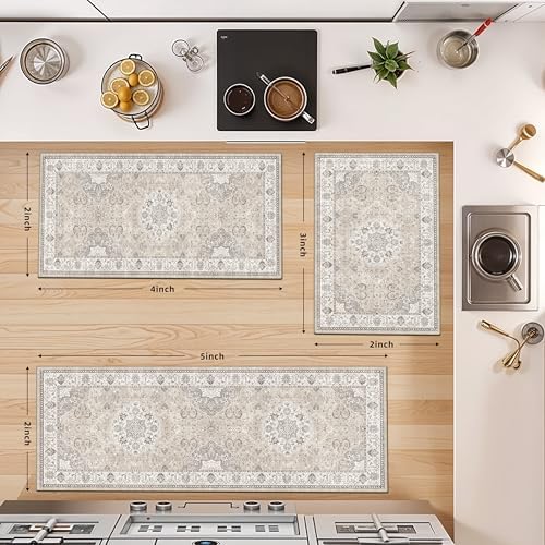 4 Pieces Kitchen Rug Set: Washable Water Resisitant Carpet for Sink Stove Are...