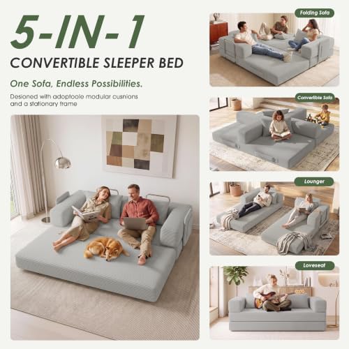 78" 5-in-1 Convertible Futon Sofa Bed, Boneless Couch for Living Room