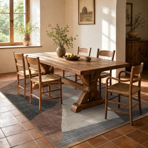 YIHOUSE Geometric Area Rug, Washable Non-Slip Low Pile, Brown, 5 x 7 ft