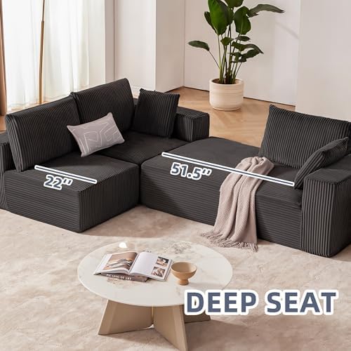 108" Boneless Couch with Chaise, Cloud Sectional Modular Sofa, Darkgrey ...