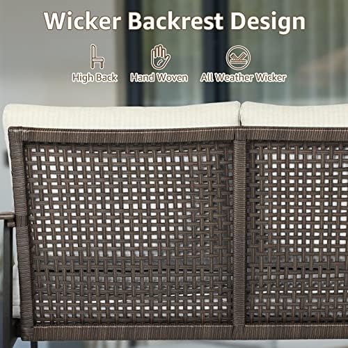 NATURAL EXPRESSIONS Patio Outdoor Loveseat, Wicker Back, Woodgrain Armrest
