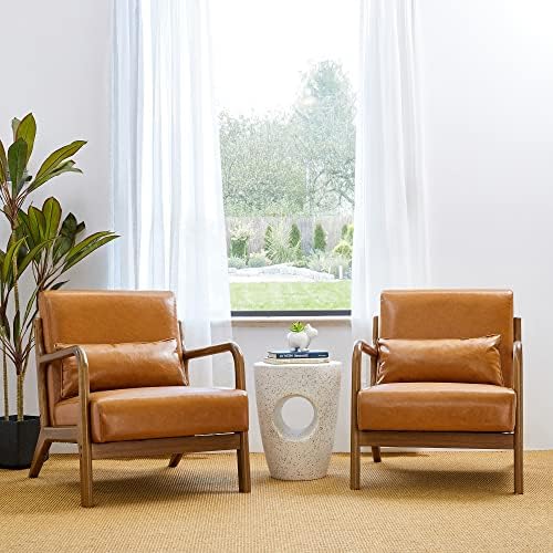 Glitzhome 30" H Mid Century Yellowish Brown Accent Armchair, Single Read...
