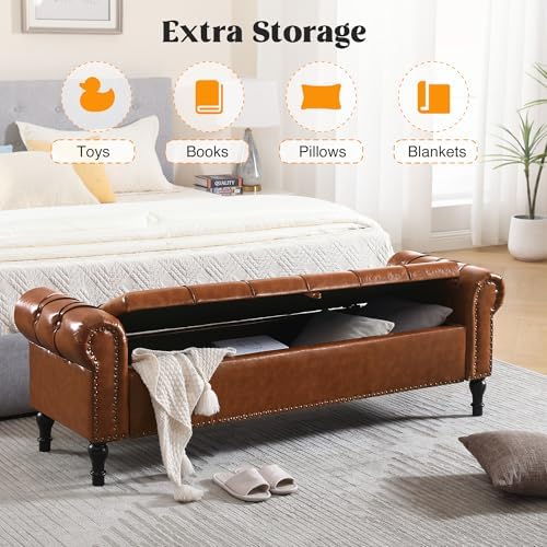 Storage Bed Bench for Bedroom, Faux Leather 67" End of Bed Benches, King...