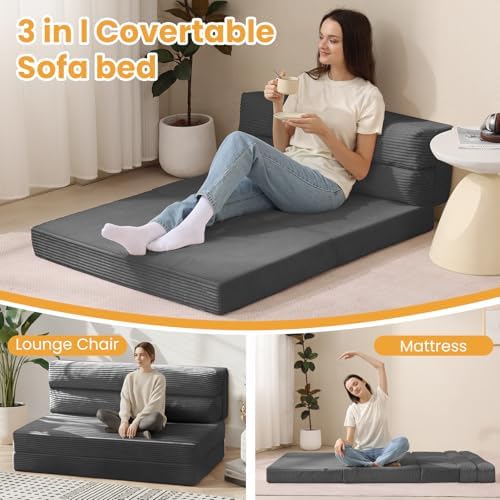 Folding Mattress Twin, 3 in 1 Convertible Sofa Bed Foldable Couch Bed Floor C...