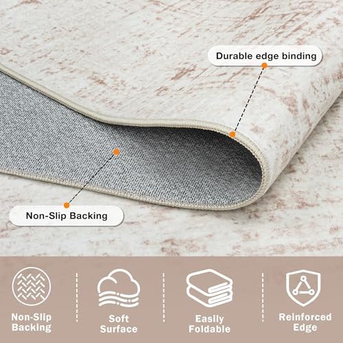 10x14 Area Rug for Living Room Bedroom: Non-Slip Modern Beige White