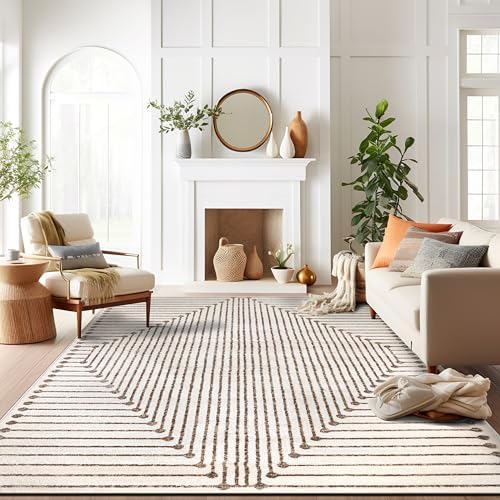 Rugshop Abstract Line Pattern Neutral Decor Area Rug Beige 7' 10" x ...
