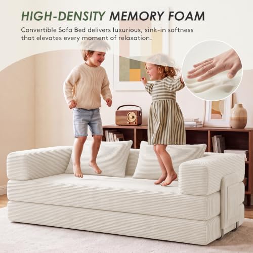 78" 5-in-1 Convertible Futon Sofa Bed, Boneless Couch for Living Room