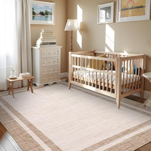 COZYLOOM Area Rugs 10x13 Large Living Room Rug with Rubber Backing, Beige