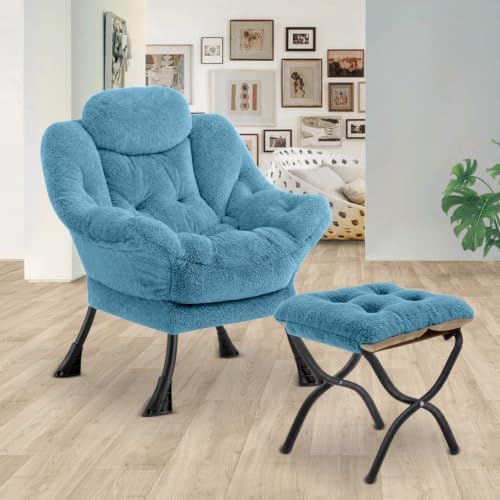 Lazy Chair with Folding Ottoman,Leisure Sofa Chair,Soft Fabric Armchair with ...