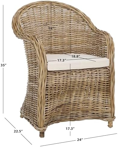 SAFAVIEH Furniture - Zane Club Chair - 17.3" Seat Height - Grey - Rattan...
