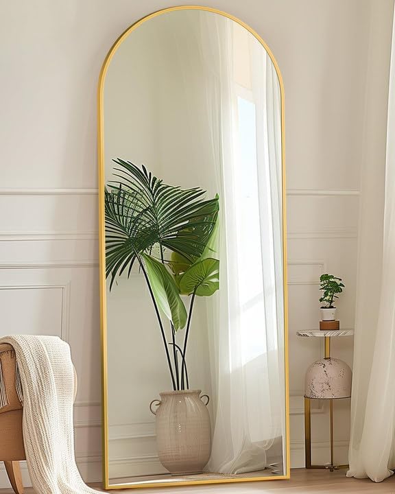 Antok Full Length Mirror, 58"x19" Floor Mirror with Stand, Gold, Ar...