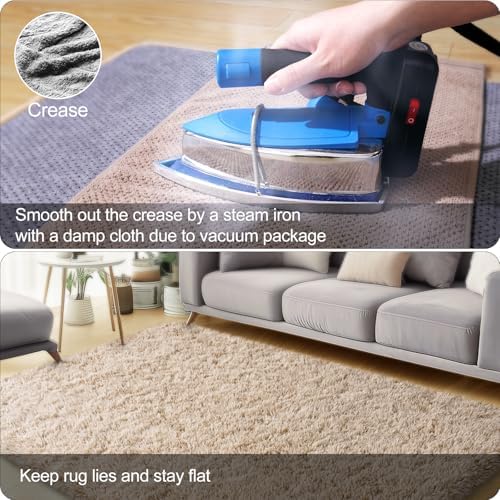 qulint Area Rugs 9x12 Living Room, Fluffy Rug for Bedroom Large Tan Rug