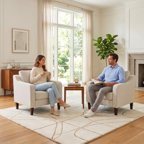 BestMassage Set of 2 Accent Chair, Beige Fabric Upholstered Armchair