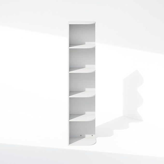 Furinno Reed Corner Shelf, 5-Tier Corner Bookshelf, Book Shelf, Corner Shelves
