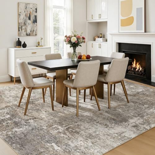 8x10 Area Rugs Living Room: Abstract Washable Rug Brown Grey
