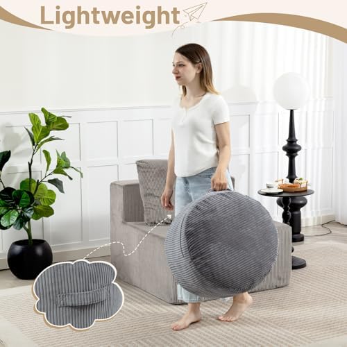 Round Stuffed Pouf Ottoman (Gray, 26" D x 26" W x 18" H)