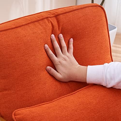 VINGLI Linen Burnt Orange Comfy Accent Chair, Mid Century Modern Lounge Armch...