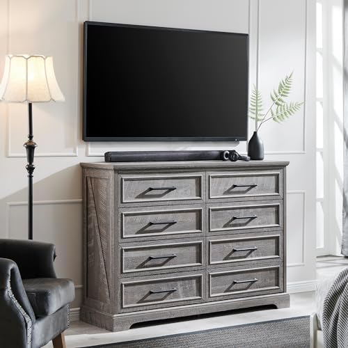 ACCOHOHO Farmhouse 8 Drawers Dresser Chests for Bedroom, Gray