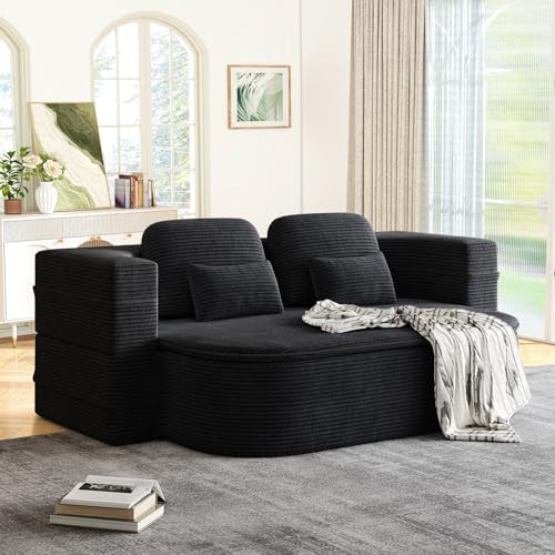 Antetek Convertible Sleeper Sofa, Modern Folding Futon Corduroy Floor Foam Co...
