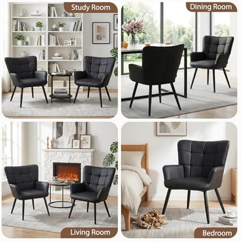 Furniliving PU Leather Armchair, Modern Mid Century Accent Chair with Backres...