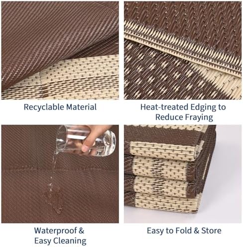 Garvee 8x10 Outdoor Rug Waterproof Plastic Straw Rug Panel Coffee