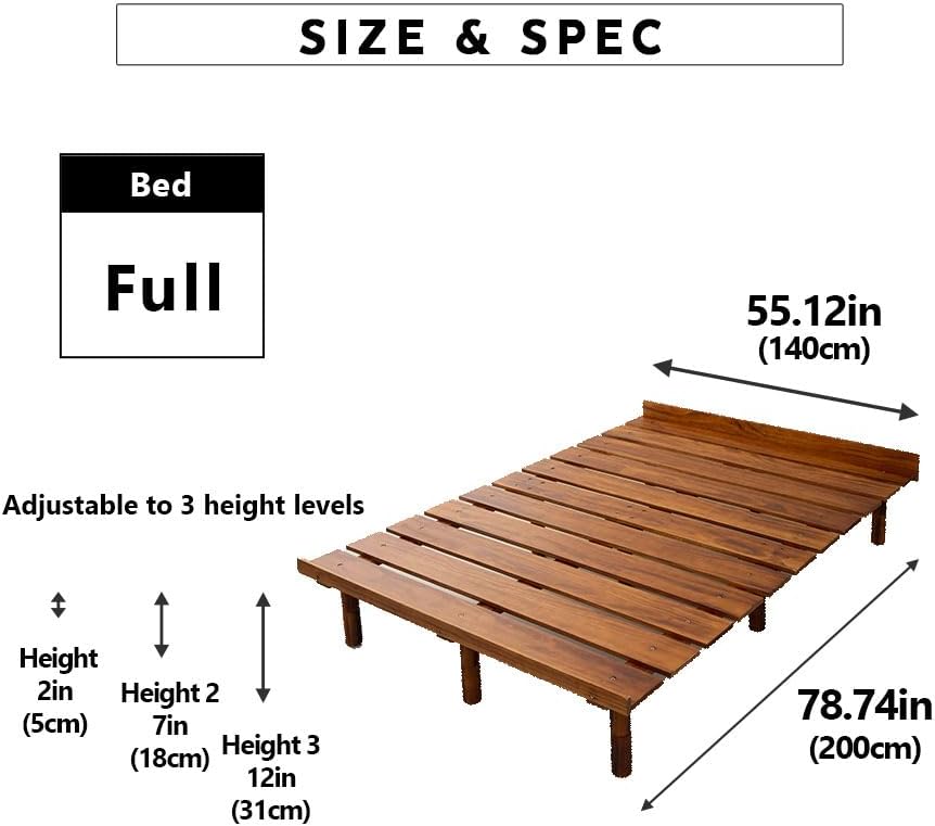 EMOOR Wood Slatted Floor Bed Frame OSMOS Full for Japanese Futon Mattress Sol...
