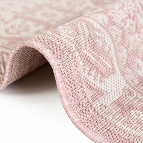 Rugs.com - Outdoor Aztec Rug – 5 Ft Square Pink Stain-Resistant Indoor/Outdoo...