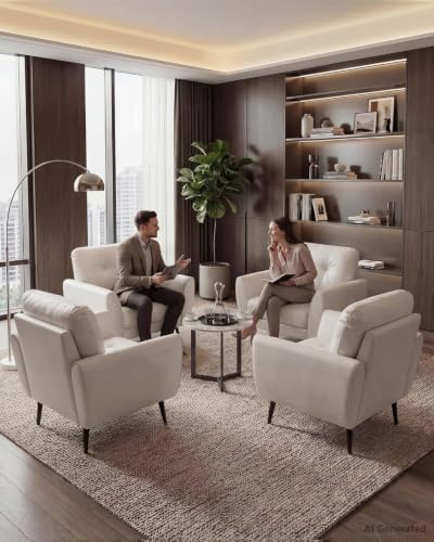 White Faux Leather Accent Chairs Set of 2, Tufted Armchairs for Living Room