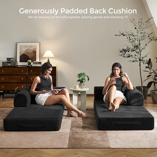 79" Convertible Futon Sofa Bed, Boneless Couch for Living Room | Black