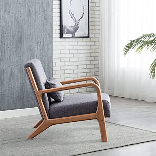 INZOY Mid Century Modern Accent Chair with Wood Frame, Upholstered Living Roo...
