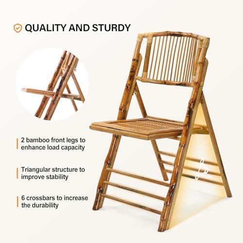 VINGLI Bamboo Folding Chair, Foldable Dining Wood Chairs Comfortable Seat for...