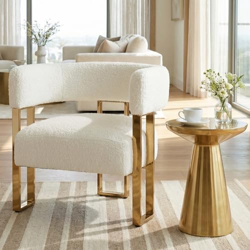 Hyfirm White Boucle Barrel Accent Chair