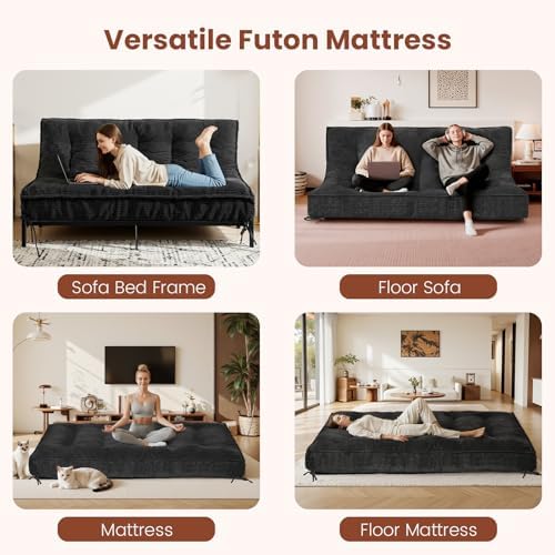 8" Futon Mattress Queen Size,Futons Sofa Couch Bed with Straps, Thick Co...