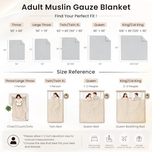 Love's cabin 100% Cotton Muslin Blanket, 6 Layer Lightweight Breathable G...